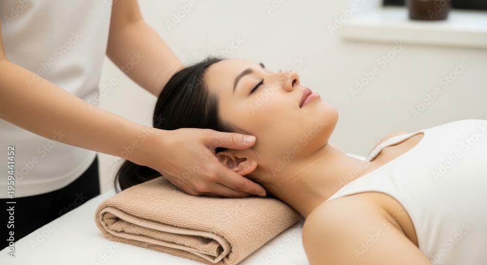 Obraz premium Relaxing spa therapy: woman enjoying peaceful massage for well-being and stress relief