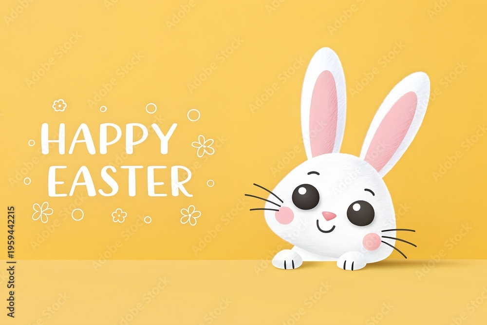 Fototapeta premium Happy Easter Card with Eggs Garland and Bunny Illustration — Easter card, Easter eggs, bunny rabbit, festive garland, holiday greeting