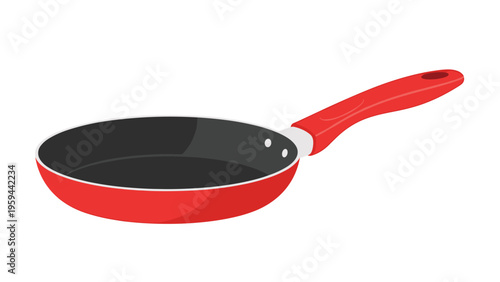 Sleek red frying pan with a black non-stick surface and a comfortable handle is shown at a slight angle on a plain white background.