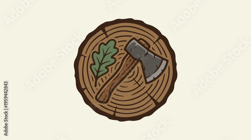 Axe on tree stump wood.