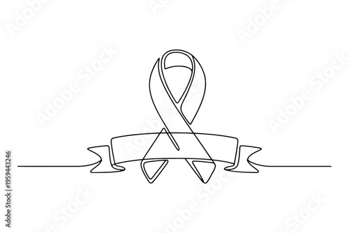Single line continuous ribbon symbol with banner awareness ribbon line single line
