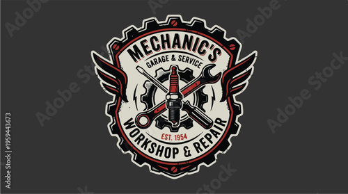 Mechanic workshop logo emblem.