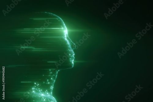 digital human head silhouette with glowing green ai circuits futuristic artificial intelligence concept