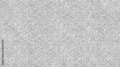 Intricate and complex abstract pattern consists of thousands of tiny black swirls on a clean white background.