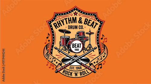 Rock Music Logo Drum Symbol.