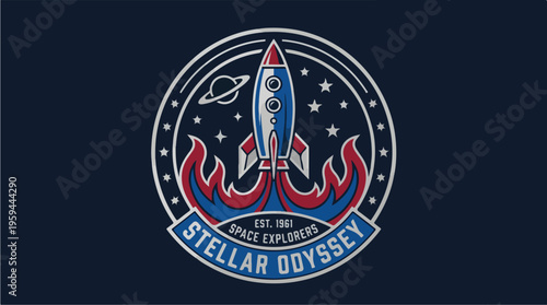Rocket Ship Space Exploration Logo.