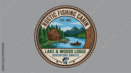 Rustic Fishing Cabin Lodge Sign.