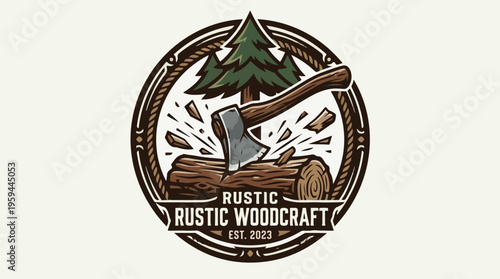Rustic Woodcraft Axe Logo Design.