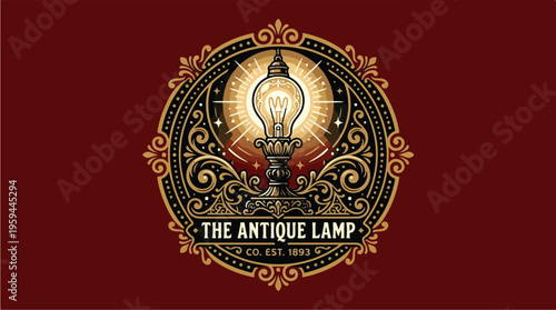 Vintage antique lamp logo design.
