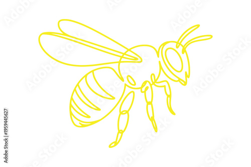 Yellow silhouette of a bee with spread wings and striped body insect