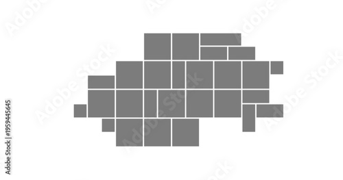 Modern mosaic photo gallery with a digital moodboard layout. Creative montage or collage template for website and poster applications. Minimalist composition with abstract shapes and a clean frame.