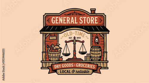 Vintage General Store Sign Illustration.