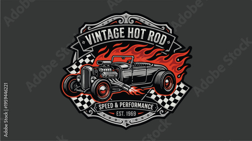 Vintage Hot Rod Car Illustration.