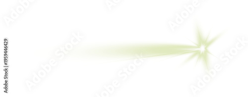 Green glowing comet light streak, abstract energy trail with starburst flash, dynamic motion flare effect