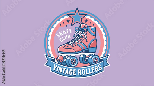 Vintage Roller Skate Club Emblem.