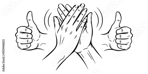 Hands giving a double thumbs up with palms pressed together