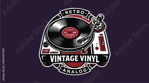 Vintage Vinyl Record Player Logo.