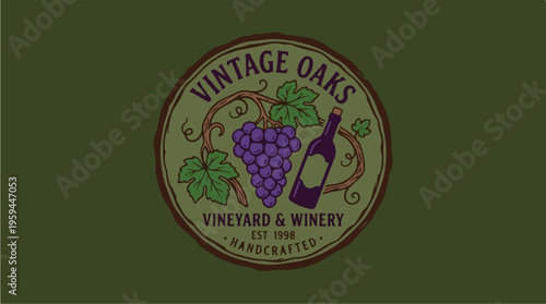 Vintage wine logo with grapes.