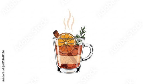 Elegant hot cocktail drink vector with cinnamon and orange garnish isolated on white background minimal winter beverage design