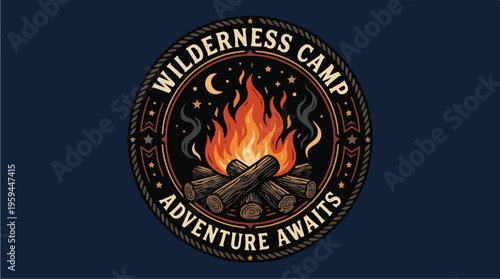 Wilderness camp adventure logo emblem.