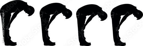 Silhouette of a Muslim Man Performing Ruku Bowing Position During Islamic Prayer Salah Ritual Isolated on White Background Vector Illustration
