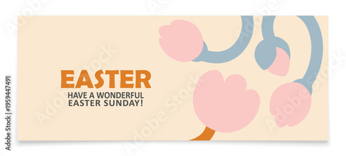 Easter greeting banner with pink stylized tulips