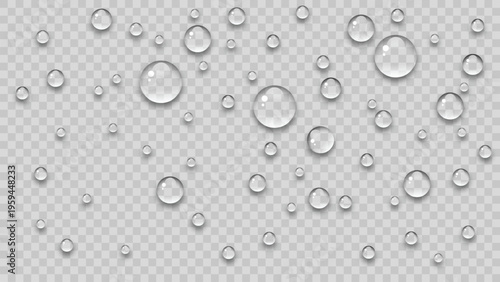 Realistic water drops, clean raindrop overlay on transparent background vector