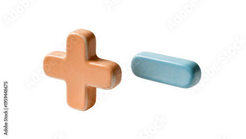 Tableau sur toile Colorful ceramic plus and minus symbols representing mathematical operations and
