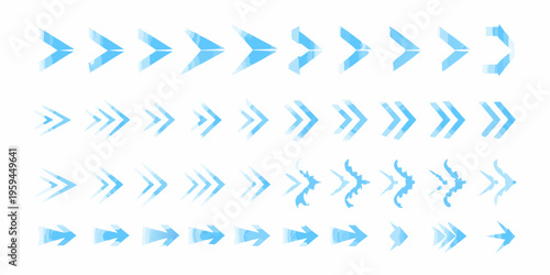 Collection of blue arrow shapes in varying styles and orientations