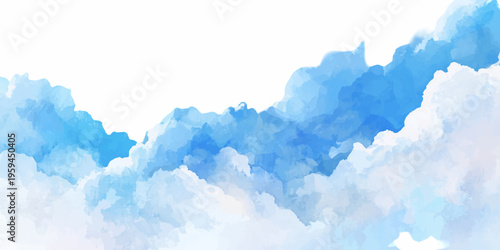 Blue and white watercolor clouds painting the sky, creating a gentle gradient and fluid texture representing airiness, freedom, serenity, and a fresh atmosphere