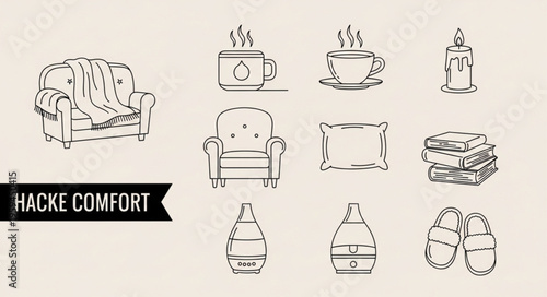 Cozy Home Comforts Collection with Armchair and Blanket.