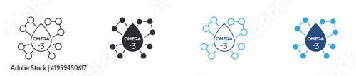 Omega 3 and nutrition supplement icon set. Fatty acids, health benefits and dietary nutrition concept. Vector illustration.