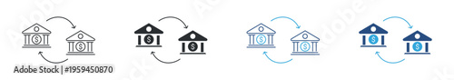 Banking transfer and financial exchange icon set. Money movement, bank transaction and fund transfer concept. Vector illustration.