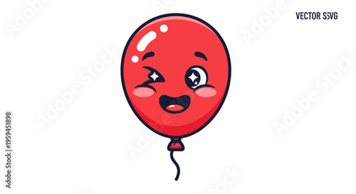Cute Red Balloon Character Winking with Happy Expression, Isolated on White Background