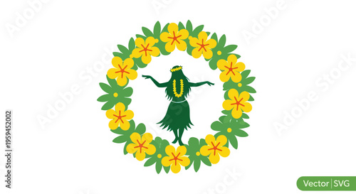 Hula Dancer in Floral Wreath, Hawaiian Lei, Tropical Celebration