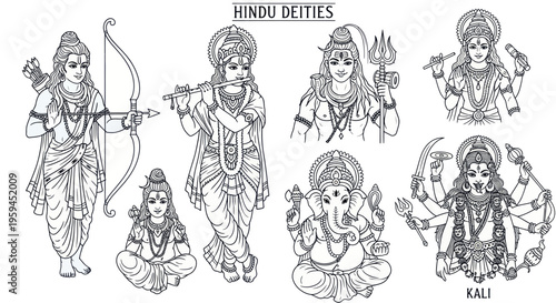 Hindu Deities Collection - Line Art Illustrations of Gods and Goddesses