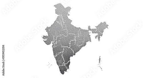 India Map Outline with Halftone Dot Pattern - Black and White