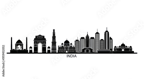 India Skyline Silhouette: Famous Landmarks and Modern Cityscape