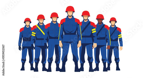 Military Team Standing Together, Uniformed Soldiers, Ready for Duty, White Background