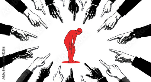 Accused Man Surrounded by Pointing Fingers, Symbolizing Blame and Judgment