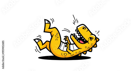 Cartoon dinosaur running sideways with a shocked expression on a plain white background.