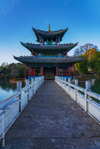 The ancient architecture and natural beauty of Heilongtan Park in Lijiang City, Yunnan Province, China on January 12, 2026