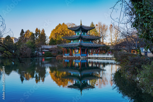 The ancient architecture and natural beauty of Heilongtan Park in Lijiang City, Yunnan Province, China on January 12, 2026