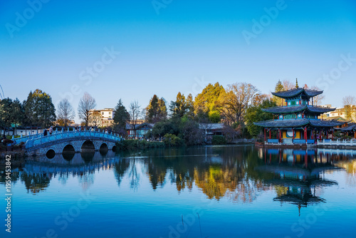 The ancient architecture and natural beauty of Heilongtan Park in Lijiang City, Yunnan Province, China on January 12, 2026