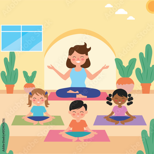 kids yoga class with yoga teacher