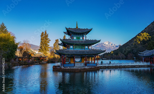 The ancient architecture and natural beauty of Heilongtan Park in Lijiang City, Yunnan Province, China on January 12, 2026
