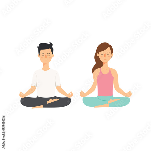 men and women meditation yoga pose vector art