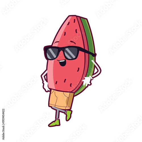 watermelon standing with sunglass funny vector art