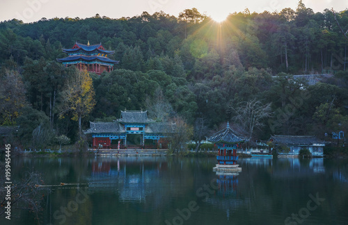 The ancient architecture and natural beauty of Heilongtan Park in Lijiang City, Yunnan Province, China on January 12, 2026