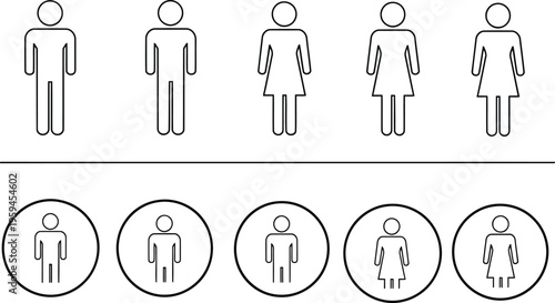 A collection of simple linear human figure icons for male and female representation in design Vector